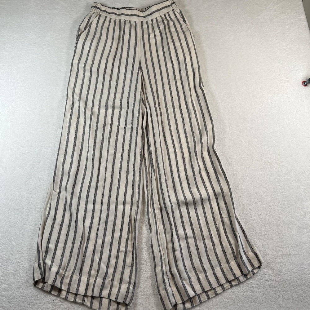Lou & Grey Pants Womens XS White Stripe Wide Leg Elastic Waist Rayon Casual